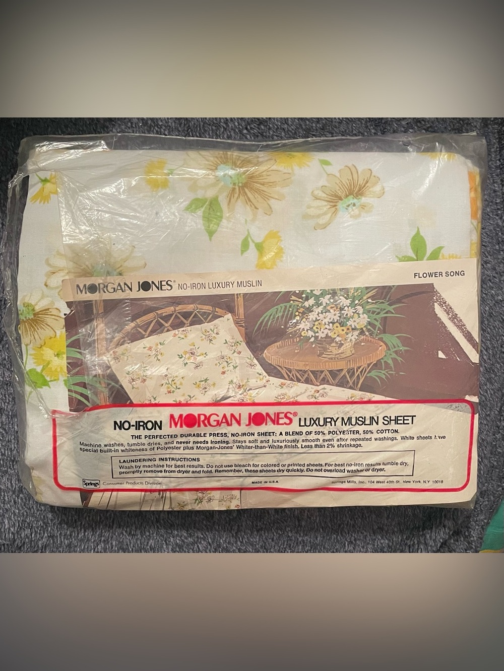 Morgan Jones Vintage No-Iron Luxury Muslin Twin Sheet White Yellow Green Floral